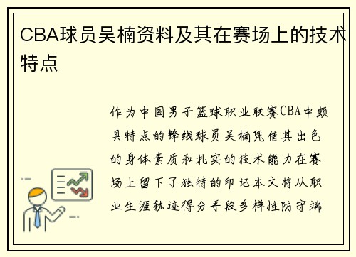 CBA球员吴楠资料及其在赛场上的技术特点